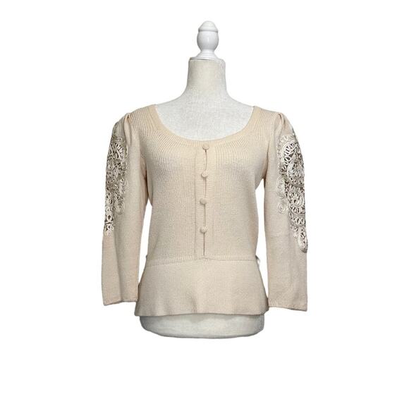 Vintage Soutashe Puff Sleeve Sweater Top Button Detail With Belt PostMod 80s - Picture 7 of 9